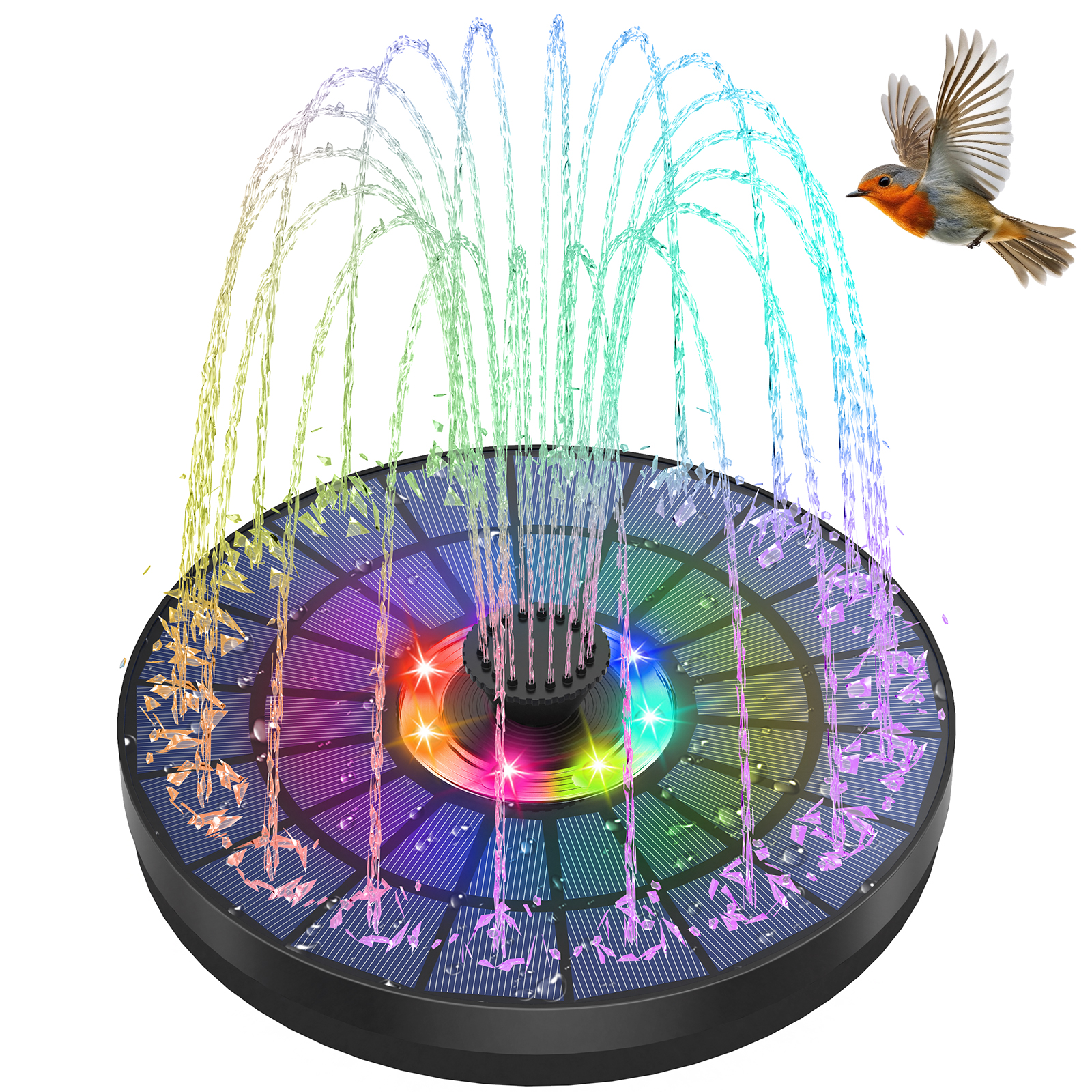 Bollard Light Garden - 5.5W Solar Water Fountain 1500mAh Battery