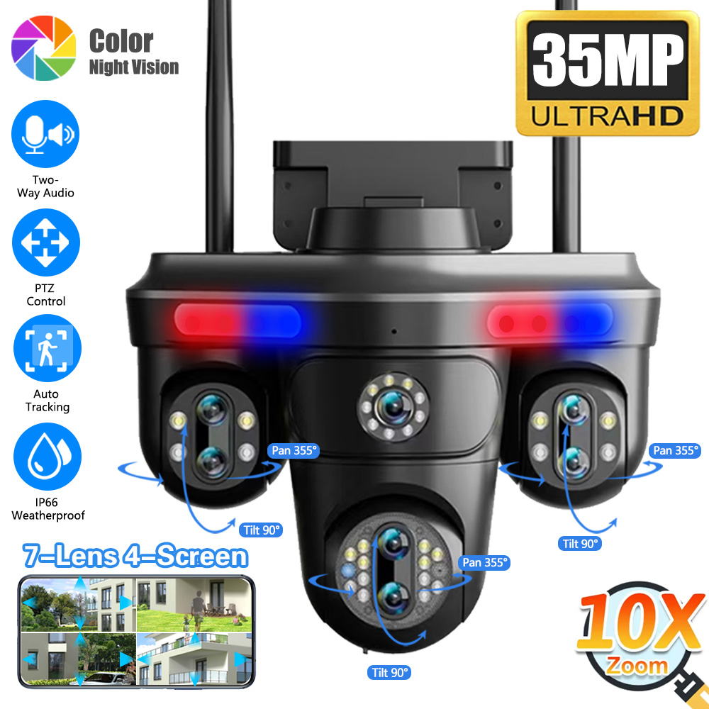 Outdoor Lighting No Electricity - 35MP Four Screens WiFi Security Camera