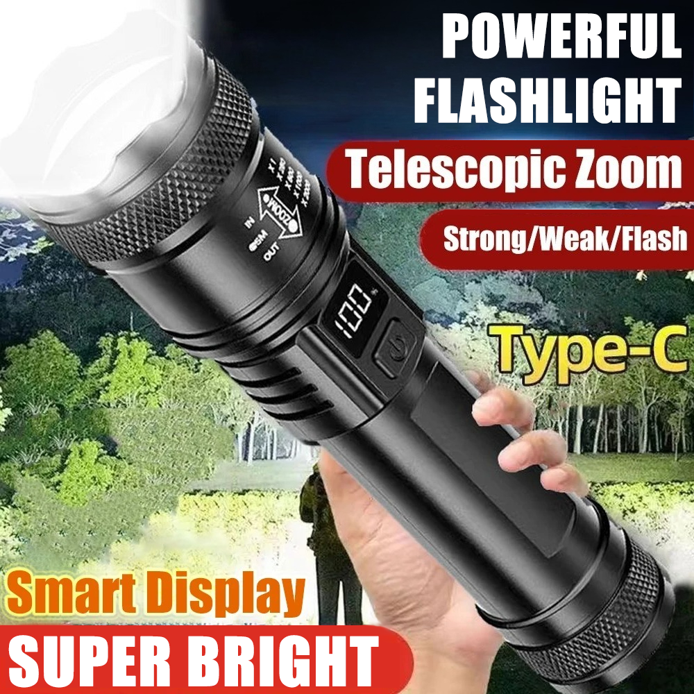 Outdoor Lighting Brands - Rechargeable LED Flashlight Zoomable Torch with