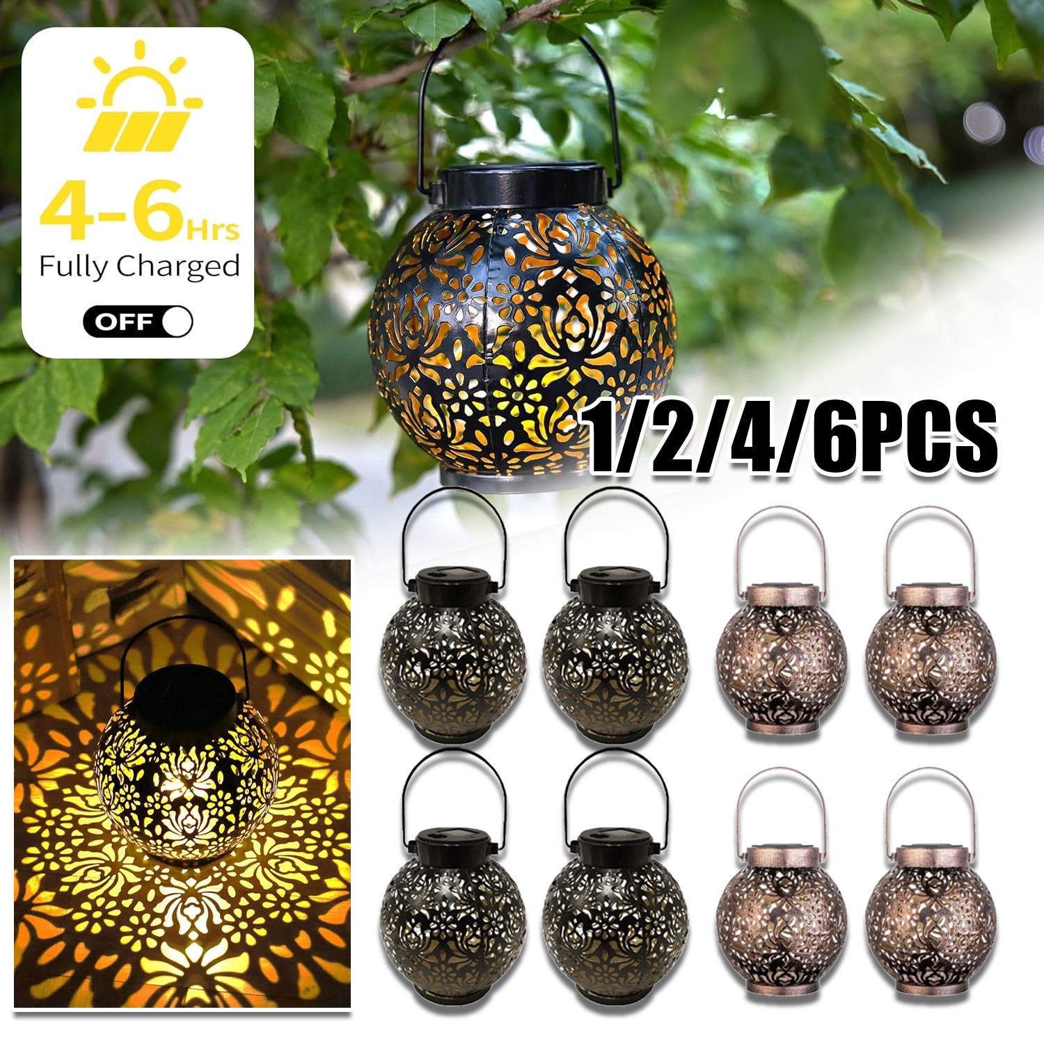 Bollard Light Garden - 1-6PCS Moroccan Solar Lanterns Outdoor Waterproof