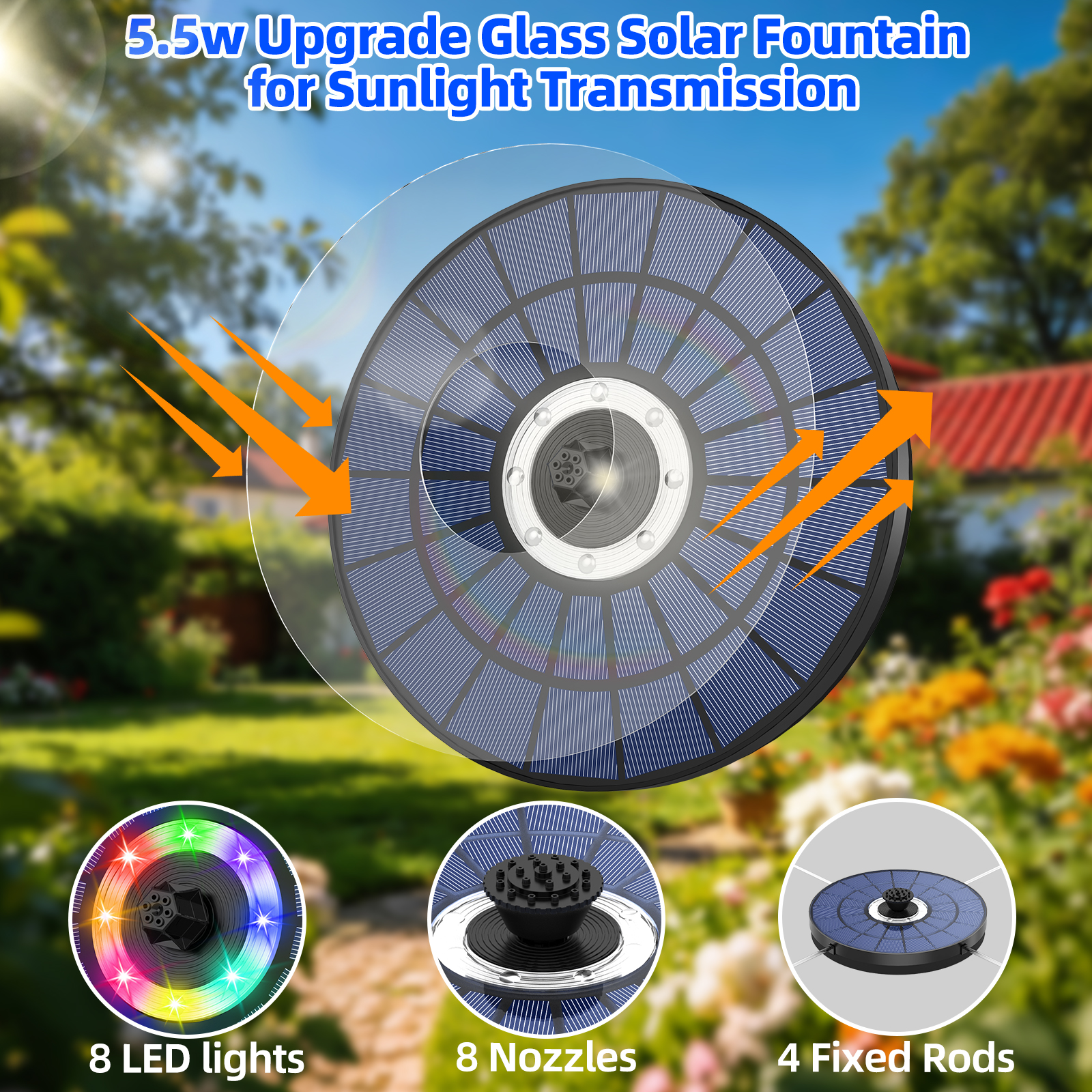 5.5W Solar Water Fountain 1500 – Bollard Light Garden recenzja i cena