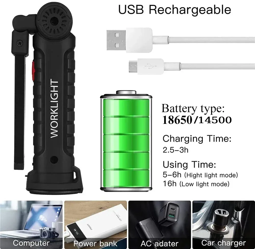 LED COB Flashlight USB Recharg – Outdoor Lighting Hooks recenzja i cena